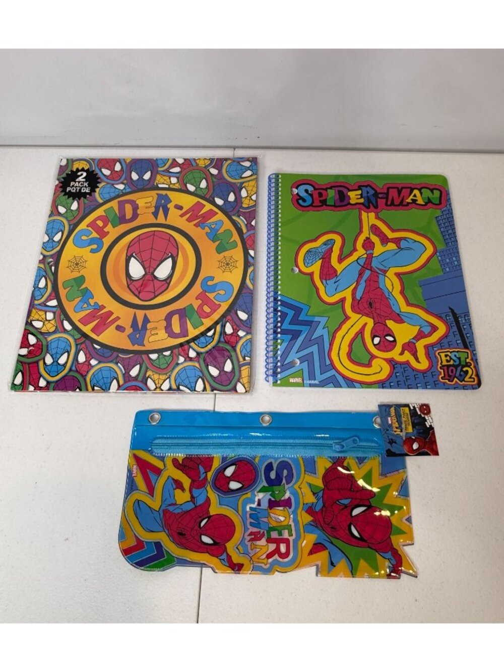 Marvel Spider-Man 3 Piece School Set Folders Journal Pencil Pouch New